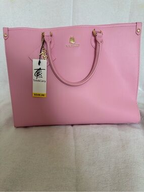 Large Tote and Carry Pink Structured Tote with Gold Hardware